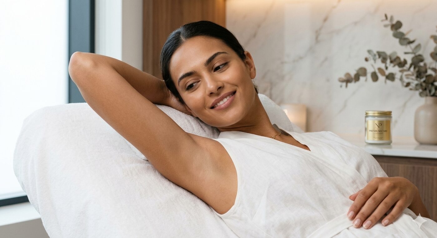 Clienta satisfecha con piel suave después de depilación